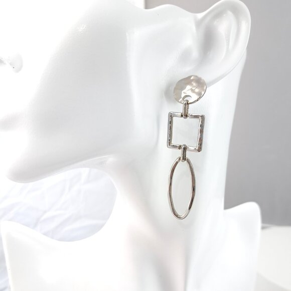 Silver Tone Geometric Shapes Earrings - Picture 2 of 4